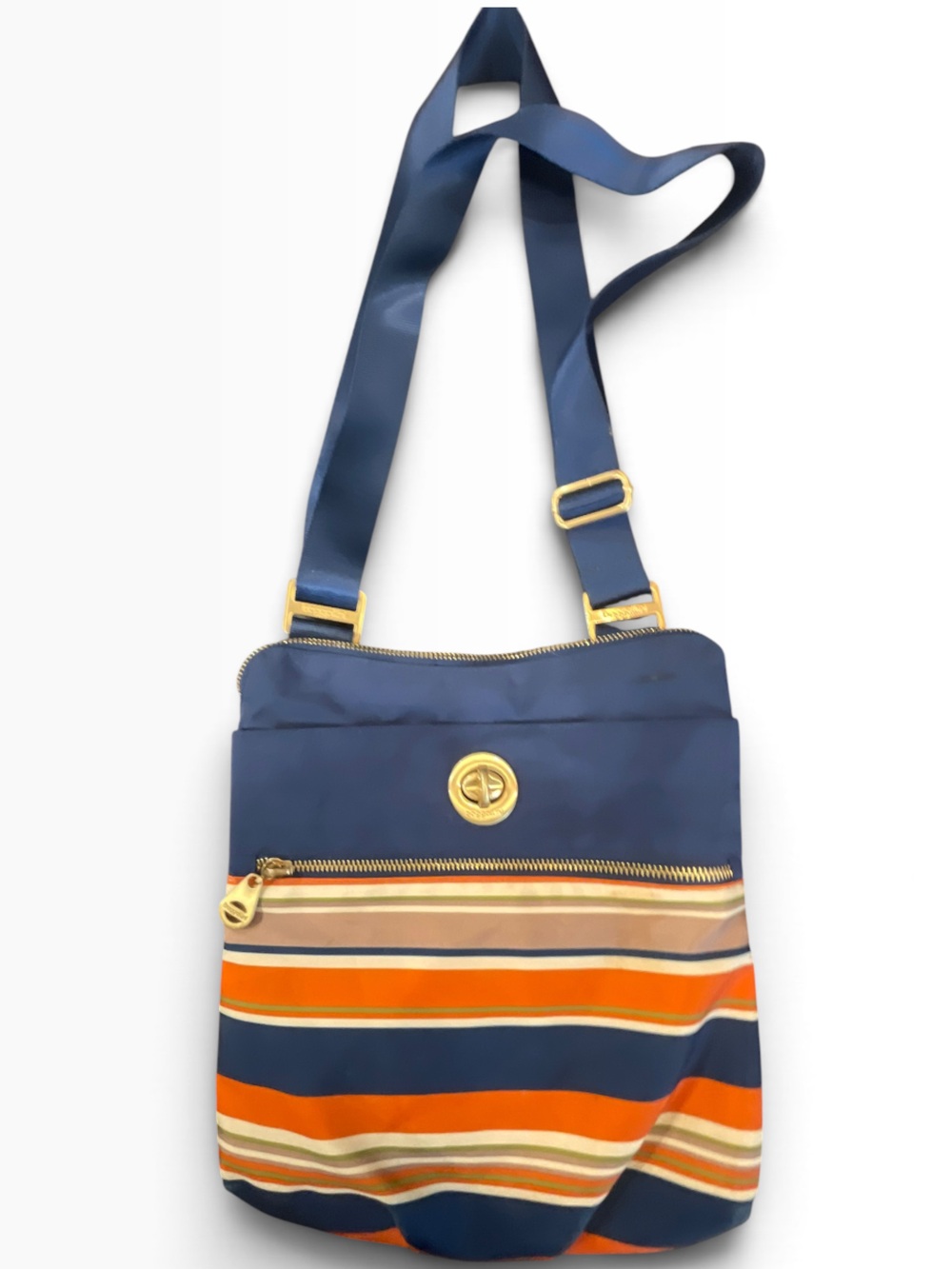 Baggalini Navy & Orange Striped Crossbody Bag